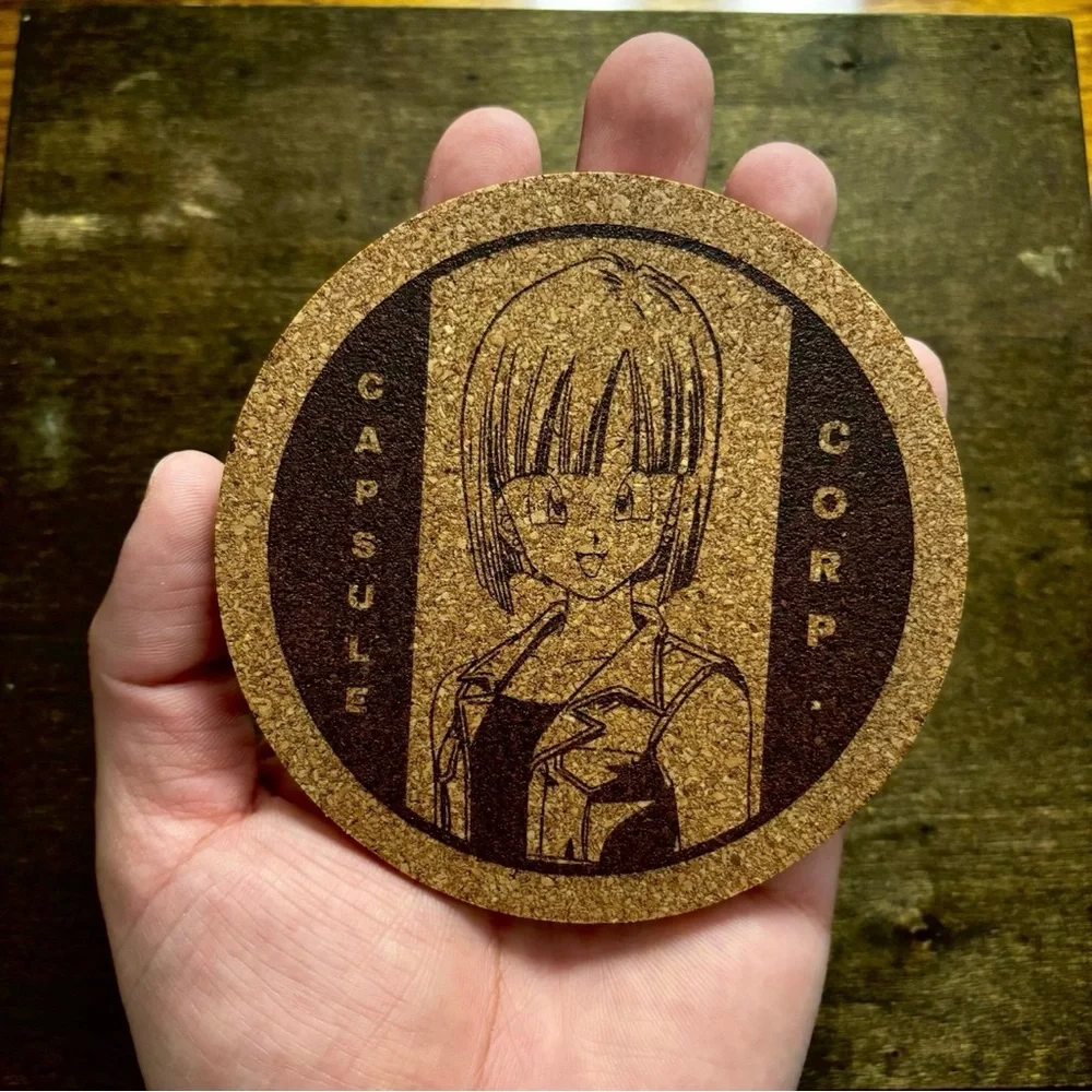Dragon Ball Z Bulma Laser Engraved Cork Coasters Bundle of 2